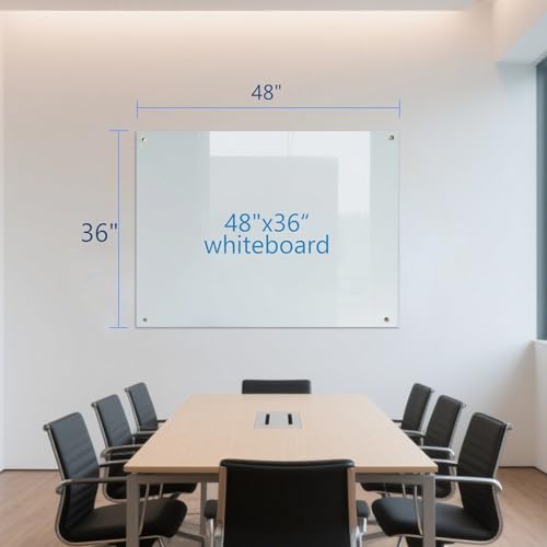 KIZZBY Glass Dry Erase White Board - Magnetic Boards for Wall, 48"x36" Large Frameless Whiteboard for Office, Home & School - color: 48"×36" White