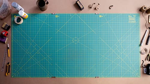 OLFA 35" x 70" Connecting Grid Rotary Cutting Mat Set (RM-CLIPS/3) - Self Healing Double Sided 35x70 Inch Cutting Mat with Grid for Fabric & Sewing, Designed for Use with Rotary Cutters (Green) - size: 24"L x 0.3"W