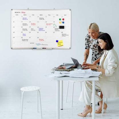 Comix Magnetic Dry Erase Calendar Whiteboard, 36 x 24 Inches Monthly Calendar Dry Erase Board for Wall, Aluminum Frame Planner White Board with Dry Erase Markers, Eraser, Magnets - size: 36"W x 24"H