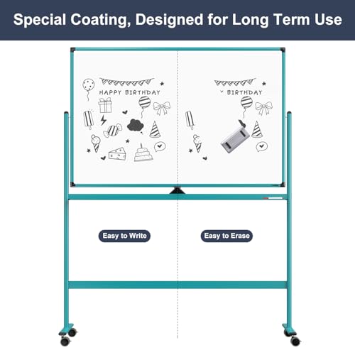 Mobile Whiteboard on Wheels, 48x32 Inches Rolling Whiteboard, Magnetic Dry Erase Board with Stand, Standing White Board for Office, School, Home, Large Double Sided White Board with Paper Pad - color: Blue, size: 48"x32"