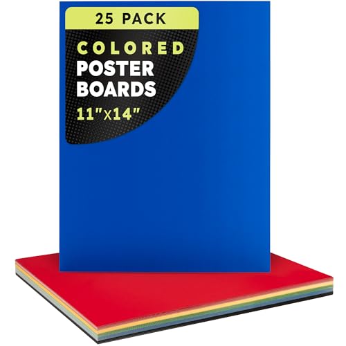 Hygloss Medium Colored Poster Board 11x14-25 Assorted Standard Color Bulk Pack - Red, Yellow, Green, Blue, Black - 10 Pt. Thickness Poster Board Paper, Posterboard Multipack 11" x 14" - color: Assorted Primary Colors, size: 11 x 14-Inch, style: 25 Sheets