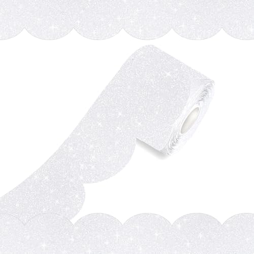 100Ft Shine Scalloped Bulletin Board Border- White Bulletin Board Border, Shiny White Trim Decorative Roll for Classroom, School, Office, Home - color: Shiny White, size: 100 FT