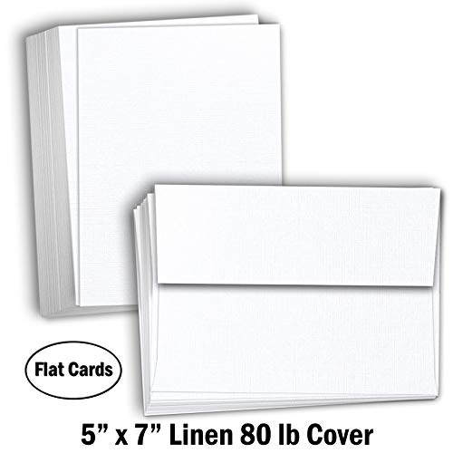 Hamilco White Linen Cards and Envelopes - Flat 5" x 7" Cardstock Paper 80lb Cover 100 Pack - size: 100 Cards with Envelopes