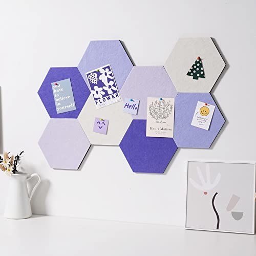 LAJAR 8 Pcs Self Adhesive Felt Bulletin Board Tiles (Large), Hexagon Color Felt Pin Board Wall Tiles for Photos, Pictures, Memos (Purple Large) - color: Purple