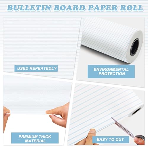 Lined Bulletin Board Paper Roll,14.8FTx47IN Large Reusable Waterproof Erasable Classroom Wall Background Backdrop,Fade-Resistant Fabric Wrapping Paper Decors Teacher Supplies - color: Lined