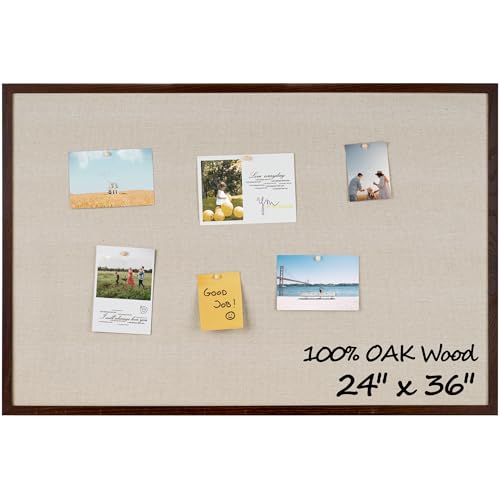 Fun Memories Cork Board Bulletin Board for Office, 24" x 36" Oak Wooden Framed Corkboard, Wall Mounted Notice Pin Board for School Home & Office, Dark Walnut - color: Oak Framed - Dark Walnut, size: 24" x 36"