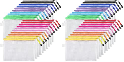 JARLINK 40 Pack 10 Colors Zipper Mesh Document Pouch, 6x9 Inch/A5, Plastic Water-Resistant File Bags, for School Office Supplies, Cosmetics Travel Storage, Assorted Color - size: A5-20pcs (Pack of 2)