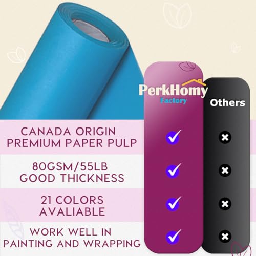 PerkHomy 17.8" x 1,440" (120') Lake Blue Kraft Paper Roll for Craft Bulletin Board Paper Art Table Covering Crafting Gift Wrapping Bouquet Packing Parcel 80GSM 55LB (Lake Blue, 17.8" x 120') - color: Lake Blue, size: 17.8" Width x 120' Length
