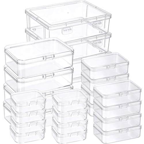 SATINIOR 24 Packs Small Clear Plastic Beads Storage Containers Box with Hinged Lid for Storage of Small Items, Crafts, Jewelry, Hardware(Multiple Sizes) - size: Multiple Sizes