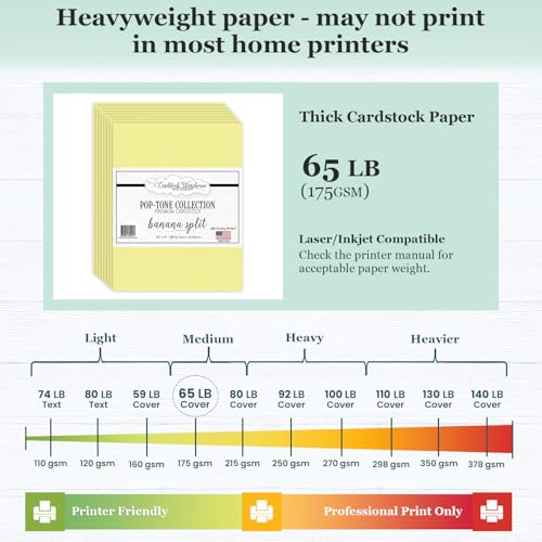 Cardstock Warehouse Pop-Tone Banana Split Yellow Cardstock Paper – 50 Sheets, 8.5 x 11" - 65 lb / 175 GSM Premium Yellow Card Stock for Die-cutting, Crafts, Printing, Card Making and DIY Projects - color: Banana Split