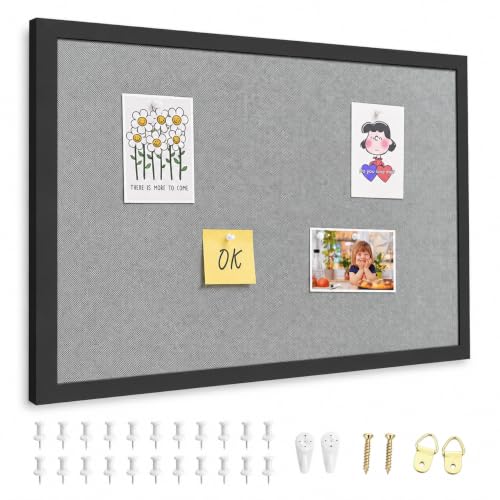 20×30 Inch Cork Board for Wall Hanging with Linen, Bulletin Board with Push Pins, Mounted Memo Message Board for Home Office Decor, Dorm Room Essentials, Classroom Organization - color: Grey, size: 20*30inch