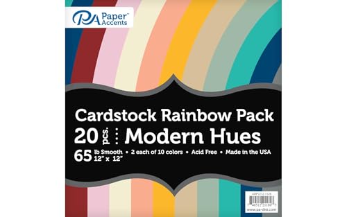 Accent Design Paper Accents Variety Pack, Rainbow Cardstock, Modern Hues, 12x12 Inch, 20 Pack, 65lb Coordinated Color Cardstock, Scrapbooking, Card Making, and Crafts - color: Modern Hues