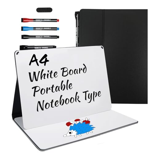 Portable White Board Small Dry Erase Board, 9" x 12" Double Sided Foldable whiteboard with 3 Pens, A4 Reusable Notebook with Storage Mesh Bag for Study, Meeting, Draft, Notes, Doodling - color: Black, size: 9"W x 12"H