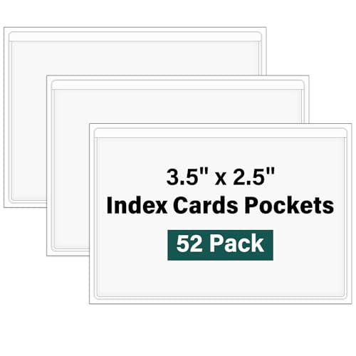 Ohuimrt Storage Bin Labels, 52 Pack, 3.5" x 2.5" Index Card Size | Clear Adhesive Pockets, Top Open, Tote Labels, Index Card Holder Organizer - size: 3.5" x 2.5"