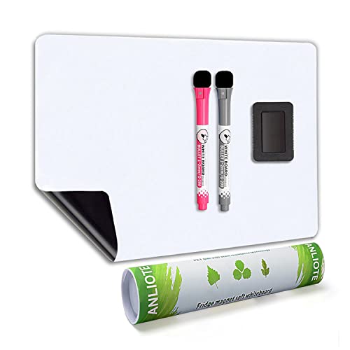 Magnetic Dry Erase Board Fridge Whiteboard Sheet 17"x11", Easy to Write and Clean, Flexible Refrigerator White Board for Home Kitchen Memo Shopping List, 2 Marker Pens and Eraser with Magnets - style: White 17"X11"