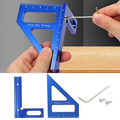 Imperial 3D Multi-Angle Measuring Ruler,45/90 Degree Aluminum Alloy Woodworking Square Protractor, Miter Triangle Ruler High Precision Layout Measuring Tool for Engineer Carpenter,003B - color: Blue(Imperial)