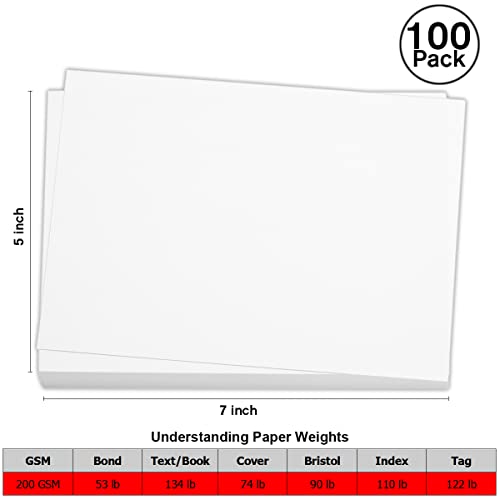 100 Pieces 5" x 7" White Cardstock, Heavyweight Cardstock Sheets Blank Invitation Paper Greeting Cards Printable, 74lb Cover 200 GSM/White - size: 5"x7"| 100 Sheets