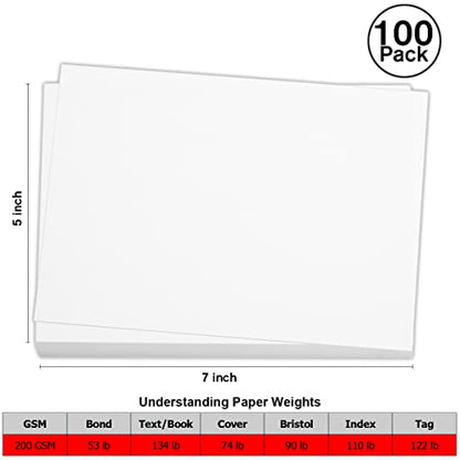 100 Pieces 5" x 7" White Cardstock, Heavyweight Cardstock Sheets Blank Invitation Paper Greeting Cards Printable, 74lb Cover 200 GSM/White - size: 5"x7"| 100 Sheets