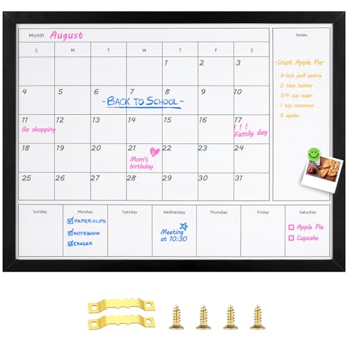 3-in-1 Dry Erase Calendar for Wall, 23.6x17.7 inches Magnetic Surface Monthly & Weekly Planner Whiteboard, Dry Erase Board with Black Wood Frame, Hanging White Board Calendar(YL+ZL-BK,4560) - color: Black, size: 23.6"W x 17.7"H