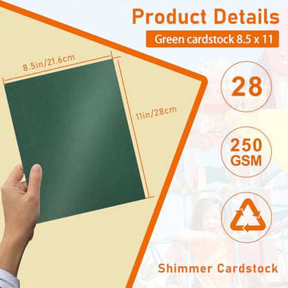 Guakicae 28 Sheets Dark Green Shimmer Cardstock 8.5 x 11 Craft Paper, 250gsm/92lb Heavyweight Glossy Paper Card Stock for Wedding, School, Greeting Cards, Making Cards, Office Printing - color: Green, size: 28 Sheets