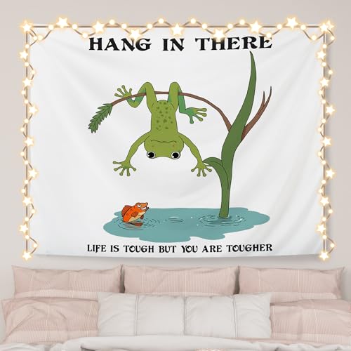 AQYIP Motivational Frog Tapestry, Mental Health Tapestry Decorative, Hang in There Positive Affirmation Quote Wall Tapestries Blanket Decor for Home Therapy Counselor Office, 50x60 Inch - color: you are tougher