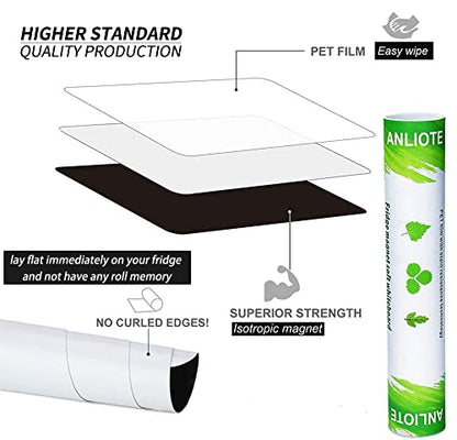 Magnetic Dry Erase Board Fridge Whiteboard Sheet 17"x11", Easy to Write and Clean, Flexible Refrigerator White Board for Home Kitchen Memo Shopping List, 2 Marker Pens and Eraser with Magnets - style: White 17"X11"