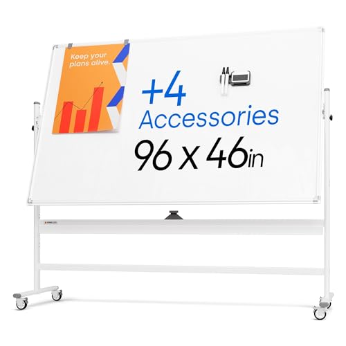 Rolling Dry Erase Board 96 x 46 - Large Portable Magnetic Whiteboard with Stand - Double Sided Easel Style Whiteboard with Wheels - Mobile Standing White Board for Office, Classroom & Home - color: Pearl White, size: 96x46