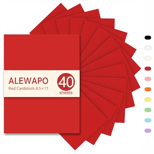 Red Cardstock 8.5 x 11 Thick Paper, 40 Sheets, ThickPaper 75 LB/200 GSM, Red Cardstock Printer Paper 8.5 x 11, ALEWAPO Card Stock for Christmas, Invitations, Menus, Wedding, Valentines Day - color: Red