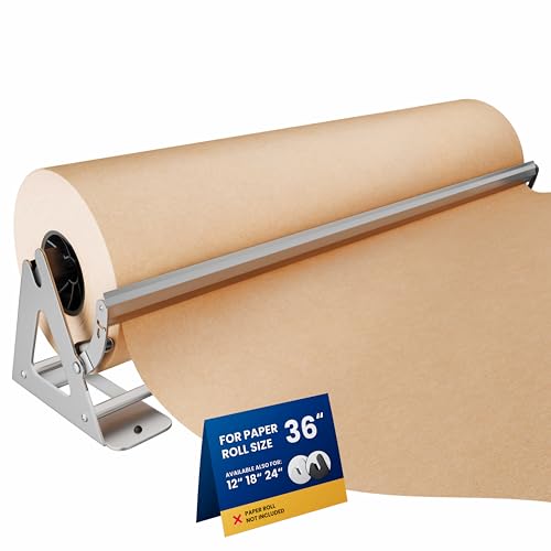 DIY Crew 36 Inch Paper Roll Dispenser and Cutter - Heavy-Duty Wall Mountable, Non Slip Tabletop - Kraft, Freezer, Butcher Paper - Up to 1000ft Rolls - color: Silver, size: 36"