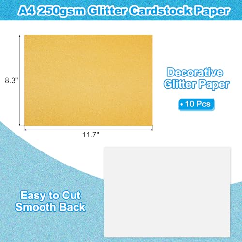 PATIKIL 10 Sheets Gold Glitter Cardstock Paper, A4 250gsm Rectangle Premium Sparkly Paper Craft Cardstock Paper for Scrapbook Card Making DIY Art Projects Wedding Party - color: Gold, size: A4