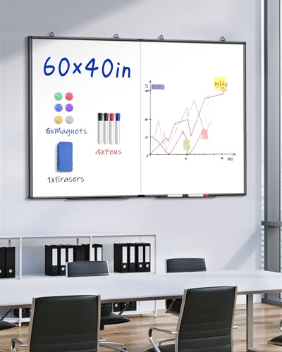 60"X 40" Large Magnetic Dry Erase Whiteboard, Wall Hanging Board with 8 Pens & 4 Dry Erasers & 30 Magnets, Sliver Aluminum Frame Black - color: Black, size: 60"W x 40"H