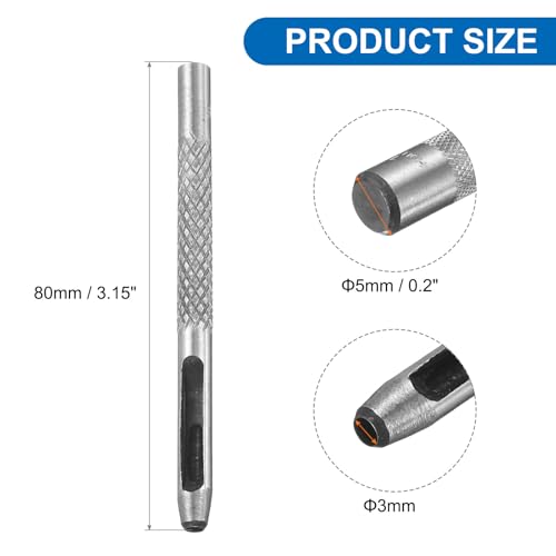 HARFINGTON 2pcs Leather Round Hole Punch, 3mm Hollow Hole Puncher Cutter Carbon Steel Circle Hole Punching Cutting Tool for Belt/DIY Leather Craft - size: 3mm