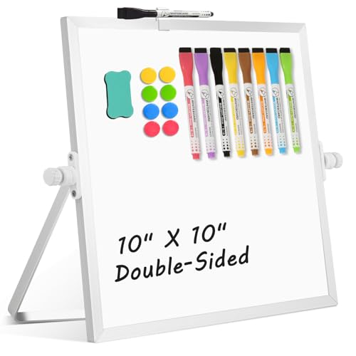 Dry Erase Magnetic White Board, 10" x 10" Double-Sided Desktop Whiteboard with Stand, Portable Small Whiteboard Set for Drawing, Office, Home - color: White, size: 10'' x 10''