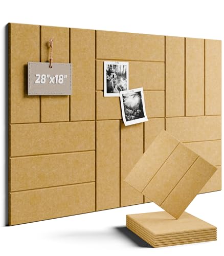 Felt Bulletin Board Tiles -28"x18" with 40 Adhesive Tabs, Cork Board Alternative for Office Decor, Push Pin Board Wall Organizer 6-Pack (Longan Tan) - color: Longan Tan, size: Bold-Stripe