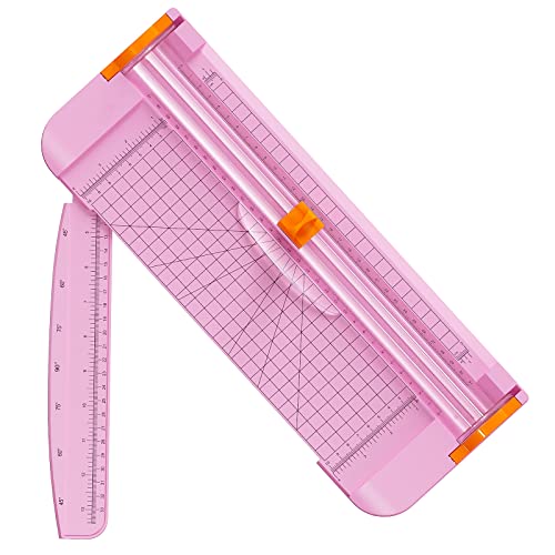 Paper Cutter 12 Inch Titanium Paper Trimmer Scrapbooking Tool with Automatic Security Safeguard and Side Ruler for A4, Craft Paper, Label, Photo and Cardstock (Pink)