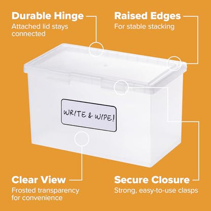 Bostitch Konnect Storage Containers with Lids, Office Organizer, Clear Plastic Box, Stackable for Index Cards, Labels, 1 Qt, 6 Pack - size: 6-Pack