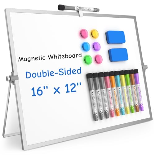 Grtard Dry Erase Magnetic White Board, 16''x12'' Double-Sided Desktop Whiteboard with Stand, Portable Small Whiteboard Set, Dry Erase Board for to-Do Lists, Planning & Office, Home - color: Silver, size: 16''x12''