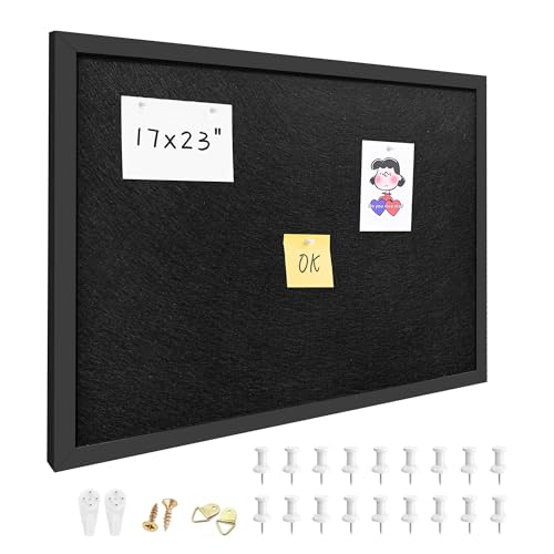 17x23 Inch Cork Board for Wall Hanging with Linen, Bulletin Board with Push Pins, Mounted Memo Message Board for Home Office Decor, Dorm Room Essentials, Classroom Organization - color: Black, size: 17*23inch
