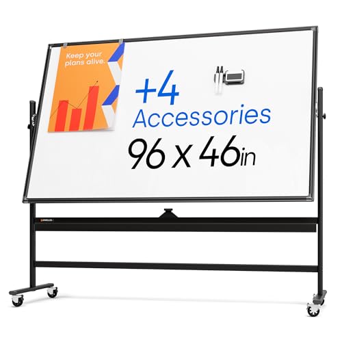 Rolling Dry Erase Board 96 x 46 - Large Portable Magnetic Whiteboard with Stand - Double Sided Easel Style Whiteboard with Wheels - Mobile Standing White Board for Office, Classroom & Home - color: Jet Black, size: 96x46