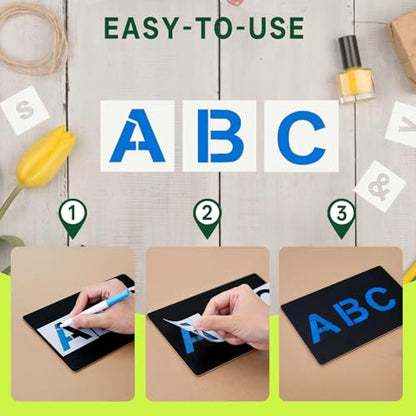 WISYOK 1 Inch 72 Pcs Letter Stencils and Numbers, Reusable Plastic Alphabet Art Craft Templates for Wood, Wall, Fabric, Rock, Signage,Cake,DIY - size: 1 Inch-72Pcs
