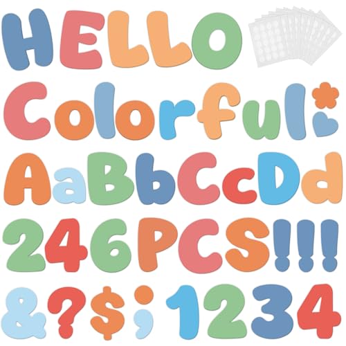 246 Pcs Bulletin Board Letters 4 Inch, Colorful Cutout Letters for Classroom Wall, Poster Board Letter with Adhesive Dot Alphabet Numbers Punctuation for Display School and Classroom Decor (Candy) - color: Candy