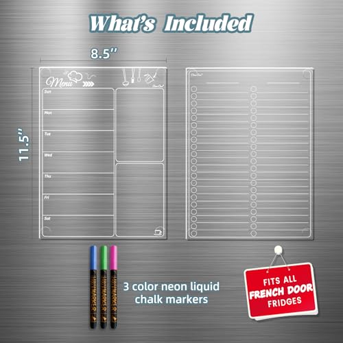 Clear Non-Magnetic Meal Planner Set for Fridge - Dry Erase Transparent Menu and List Board - Sticks to Wall, Glass, Door, Any Smooth Surfaces - style: Menu+List