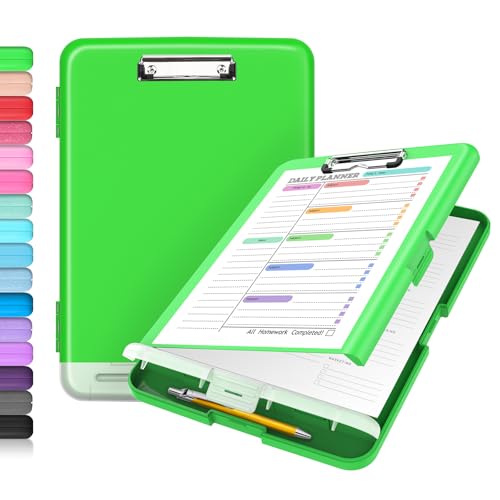 Sooez Clipboard with Storage, Clip Board 8.5 x 11 with Pen Holder, Plastic Organization Case Box for Letter Legal A4 Size Paper, Low Profile Clip, Nurses Teachers Must Haves, School & Office Supplies - color: Green