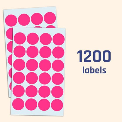 1200 Pack, 1" Round Dot Stickers Circle Labels - Pink - color: Pink, size: 1200 Pack