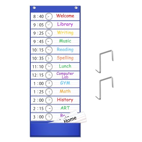 Eamay Daily Schedule Pocket Charts, Teacher Schedule Chart with Resuable 18 Custom Cards, Classroom Pocket Chart for School Office or Homeschool Activities, Blue - color: Blue