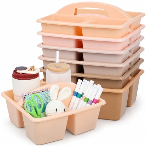 6 Pack 3 Compartment Small Caddy Plastic Classroom Organizer with Handle Portable Teacher Supply Storage Caddy Craft Art Caddies for Pencil, Crayon, Marker, Home, Office, School Supplies(Boho Pastel) - color: Boho Pastel
