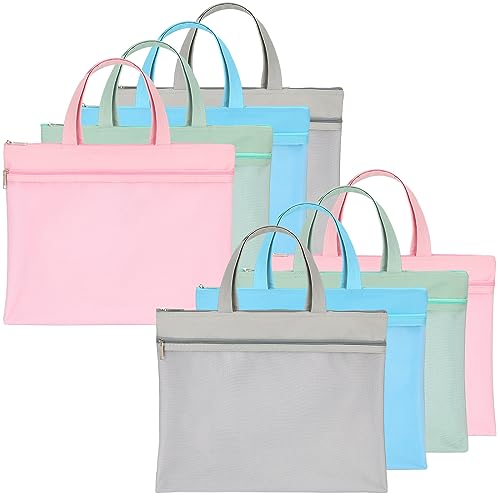 PerKoop 8 Pcs 11x13.7 Inch Mesh Zipper Pouch with Handle, Waterproof Student Book Pouch Bags, Large Classroom File Organizers, A4 Foldable Document Storage Bag for School Office Supplies, 4 Colors