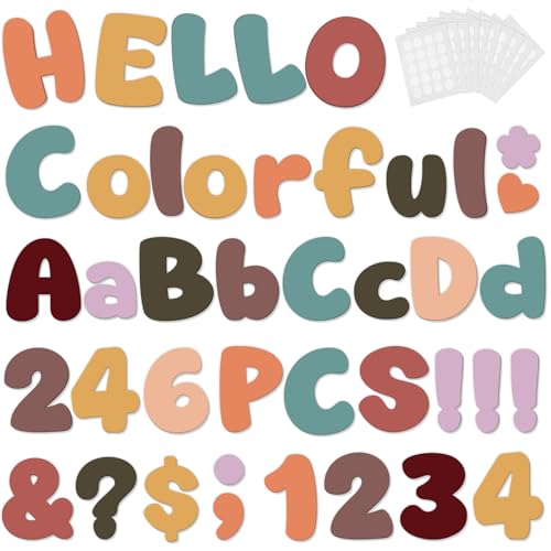 246 Pcs Bulletin Board Letters 4 Inch, Colorful Cutout Letters for Classroom Wall, Poster Board Letter with Adhesive Dot Alphabet Numbers Punctuation for Display School and Classroom Decor (Boho) - color: Boho
