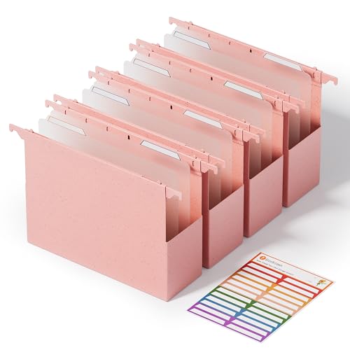 EcoStash Wheat Straw Extra Capacity Plastic Hanging File Folders, Reinforced Expanding Hang Folder Letter Size, Accordian Pocket, Heavy Duty, Hanging Folder Organizer for Office Home - 4 Pack