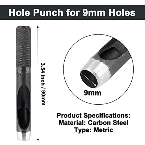 Bivethoi 9mm Gasket Punch, Carbon Steel Hollow Hole Cutter Tool, Watch Band Leather Hole Punch for Belts Fabric Canvas Paper Plastic Craft (Metric) - size: 9mm